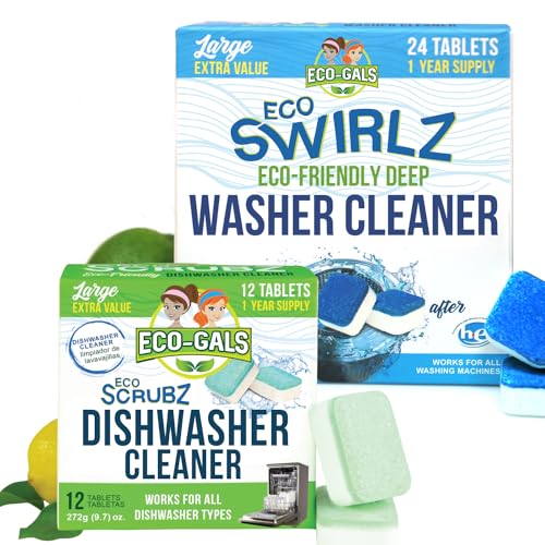 Eco-Gals Eco Swirlz Washing Machine Cleaner with Bonus Eco Scrubz Dishwasher Cleaner Add On 36 Count Deep Cleaning Tablets