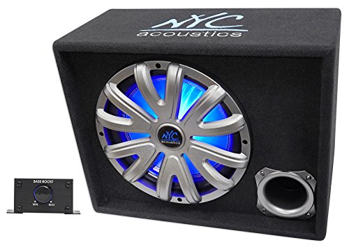 Rockville NYC Acoustics NSE12L 1200W Powered/Amplified Car Subwoofer/Sub Enclosure+LED, Black, 12"