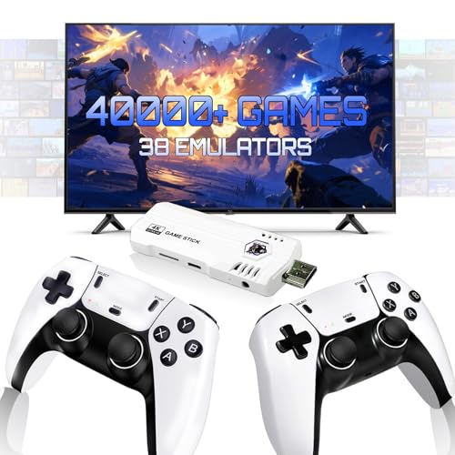Upgrade Retro Game Stick Pro, Wireless Retro Gaming Console with 40000+ Games, Built-in 38 Game Emulators, Plug and Play Video Games for TV, 4K, Retro Game Console with Dual 2.4G Controllers (64G)