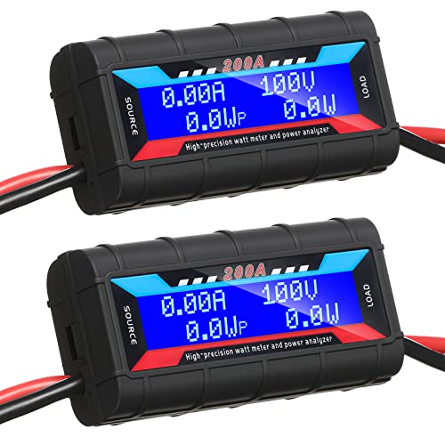Yunsailing 2 Pcs 200A High Precision Watt Meter Power Analyzer Battery Consumption Performance Monitor Amp Meter Monitor with Backlight Digital LCD Screen for RC Solar Voltage Current Power (100V)