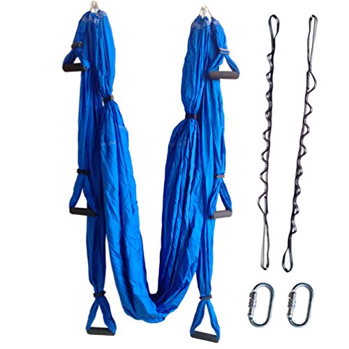 wellsem Flying Aerial Yoga Hammock Yoga Inversion Sling Trapeze for Body Building Workout Fitness with Daisy Chain&carabiners(5 Colors Choice) (Blue)