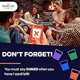 DUNZO® - Party Version of Classic Card Game with 4 Unbreakable Glasses - Draw Two, Skip, Reverse, Get Hydrated - Fun Party Game & Funny Gifts - Adult Games for Game Night - Adult Party Games