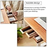 Under Desk Wooden Storage Box Drawer Storage Walnut Bamboo Wood Attachable Under Desk Storage Drawer Cutlery Storage Office Stationery Sundries Storage Box Strong Adhesive Hidden Drawer (Walnut,L)