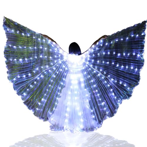 ZFBIRD LED Butterfly Wings Light Up Fairy Wings Luminous Butterfly Costumes for Halloween, Christmas and Belly Dance White