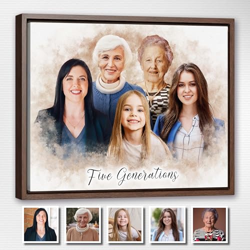 Custom Watercolor Family Portrait from Multiple Photos on Canvas - Personalized Memorial Painting, Merge Photo Portrait for Family (Framed Canvas, 10x8")