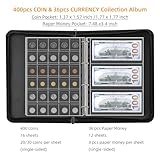 Coin Collection Album Holder for Collectors, 400 Pockets Fireproof Coin Collection Book & 36 Paper Money Organizer Binder for Coin Currency Collection Supplies,Pennies,Bill,Tokens,Badges