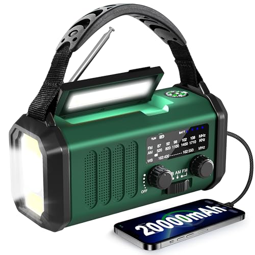 Emergency Radio NOAA Weather Radio with Hand Crank & Solar Charging 20000mAh Battery Built-in Flashlight, Reading Light & SOS Alarm AM/FM Weather Bands Compact & Portable for Camping & Emergencies