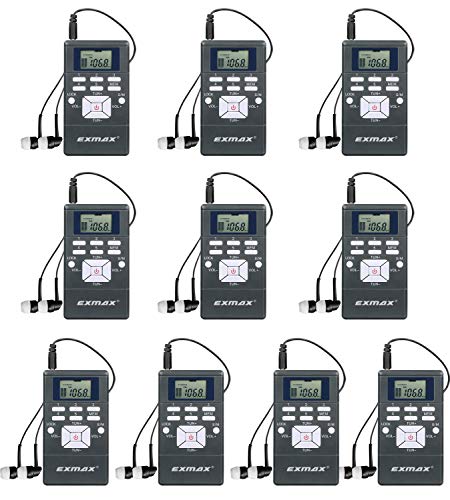 EXMAX® EXG-108 Wireless Portable Pocket DSP FM Stereo Radio Digital Receiver with Mini LCD Clock Earphone for Tour Guide System Teaching Meeting - 10 Pack (Gray)
