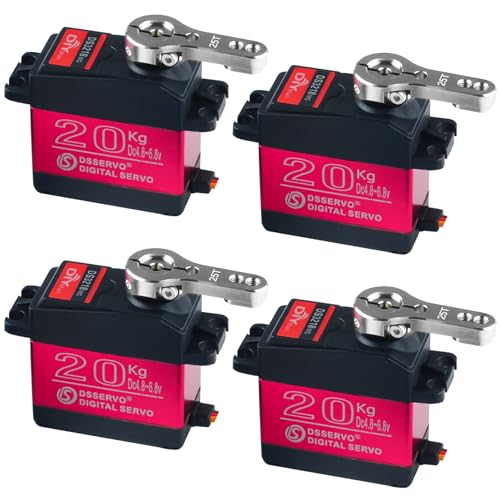 DIYmall 4 Sets 20KG DS3218 Large Torque Digital Servo 180Degree with 25T Servo Arm Full Metal Gear RC Toys DIY Model Water Resistant for Baja Cars
