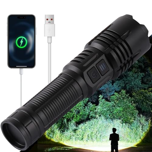 Super Bright LED Rechargeable Flashlights,Zoomable Tactical Flashlights with 6 Modes(UV lamp),6000LM High Powered Flashlight,Waterproof Flash Lights for Camping,Emergency,Outdoor Adventures,Home,Work