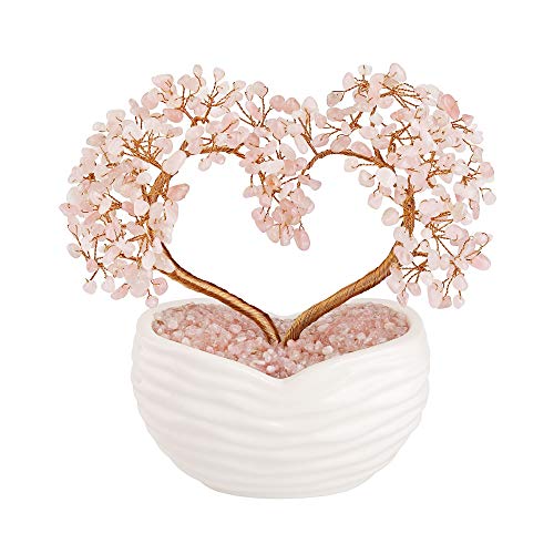 Jovivi Rose Quartz Crystal Heart Money Tree Healing Gemstone Bonsai Tree for Wedding Ceremony Reiki Balancing Energy Meditation Feng Shui Wealth & Good Luck Home Indoor Office Decor 7.87"-8.26"