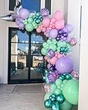 Mermaid Balloon Arch Kit, 122pcs Pink Purple Teal Mermaid Balloons with Silver Tail Foil Balloon 16ft Tape Strip & Dot Glue for Birthday Mermaid Party Decorations