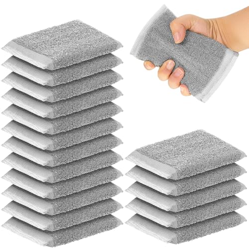 Thyle 24 Pack Steel Scrub Sponges for Dishes Non Scratch Scouring Sponge Multi Use Metal Scrubber Heavy Duty Dish Wash Kitchen Sponge for Pot Dish Washing Hard Surface Cleaning Tools (Gray)