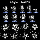 240 Pieces Large Sew on Rhinestones Clear Glass Crystal Gems Diamond Stone Metal Back Prong Setting Crafts Mix Shapes Claw for Jewelry, Clothes, Shoes, Costume (Clear White)