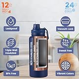 Lexlion Tea Infuser Bottle - Fruit Infuser Water Bottle 32 Oz, Triple Walled Insulated Stainless Steel Bottle, Thermal Leaf Infuser, Silicone Sleeve, 3 Lids Leakproof, Metal Mug Gallon