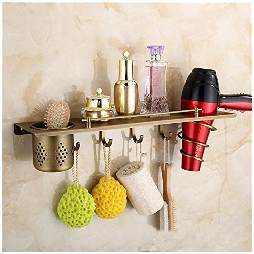 yIXAGLPU Simplicity Copper Hair Dryer Holder Wall Mounted Shelf Hair Blow Dryer Rack Portable Spiral Dryer Holder Rack Hairdryer Hanging Rack Organizer, 50cm ()