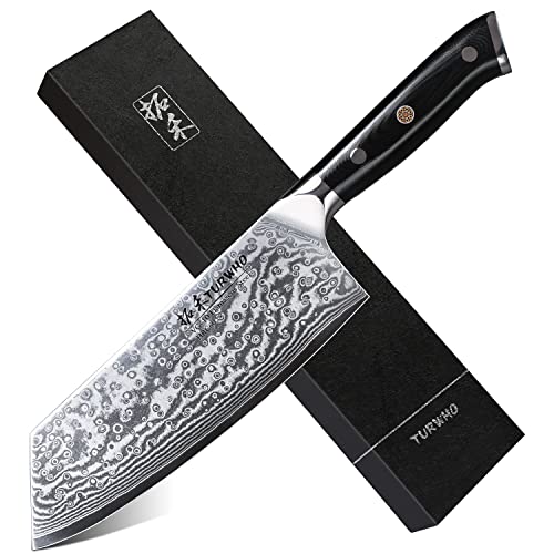 TURWHO Professional Cleaver Knife 7.5 Inch - Classic Damascus pattern Japanese VG-10 Steel Chef Knives