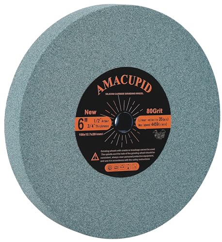 AmaCupid Bench Grinding Wheel 6 inch, Green Silicon Carbide Abrasive. For Sharpening Carbide Tools, Products of Non-Metallic Materials. 1/2 inch Arbor, 3/4 inch Thickness, 80 Grit