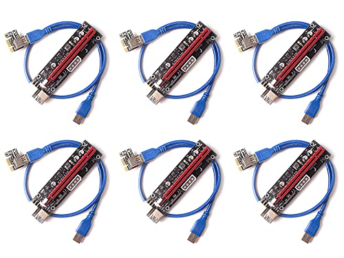 Dracaena.io 6 Pack PCIE Riser Adapter Card for GPU Crypto Mining16X to 1X (6pin/ MOLEX/SATA Powered) LED Status Riser Adapter + 60cm USB 3.0 Cable (GPU Ethereum Mining)