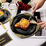 Nervure 600PCS Gold Plastic Dinnerware - Black and Gold Disposable Plates for 100 Guests - 200 Gold Disposable Plates, 300 Gold Plastic Silverware, 100 Cups for Wedding & Party