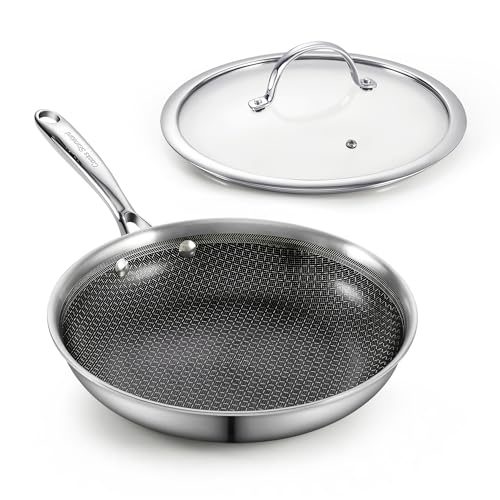 Cooks Standard Hybrid Nonstick Frying Pan, 8-Inch Skillet, Multi-Ply Clad Stainless Steel Fry Pan with Tempered Glass Lids, Oven Safe, Compatible with All Stovetops