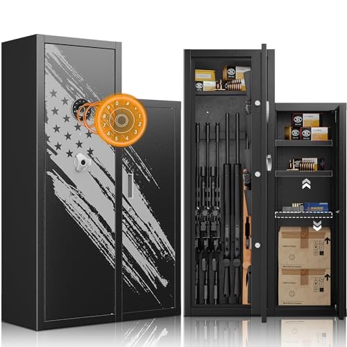 Gun Safe for Rifles and Pistols 8-12 Large Rifle Safe Gun Cabinet and Ammunition Cabinet with Quick-Access Lock Gun Locker with Adjustable Shelf for Handgun Shotgun Ammo