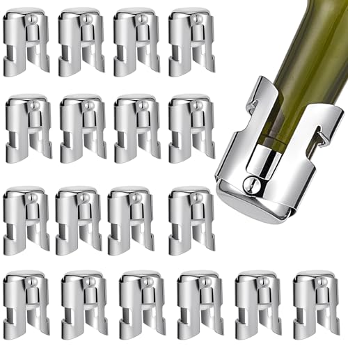 Tessco 18 Pcs Stainless Steel Champagne Stopper Reusable Bottle Sealer Wine Corker Champagne Cork Stopper with a Built in Sealing Plug Compact Saver Plug for Cava Prosecco (Silver)