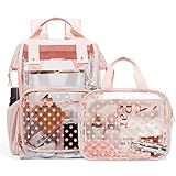 LIGHT FLIGHT Clear Backpack Heavy Duty Transparent Backpack Set See Through Bookbags Durable Backpacks for College, Security, Pink