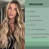 HMHIFI Long Ombre Blonde Wigs for Women 26 inch Long Wavy Middle Part Wig Ombre Blonde Wigs Upgraded Protein Fiber Hair Replacement Wig Cosplay Costume Halloween Wig(26'' Brown Ombre Blonde)