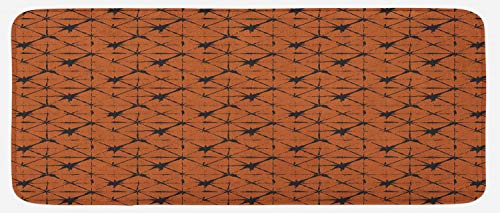 Lunarable Grunge Kitchen Mat, Geometric Grimy Style Motifs Squares Grunge Illustration Print, Plush Decorative Kitchen Mat with Non Slip Backing, 47" X 19", Burnt Orange Dark Brown