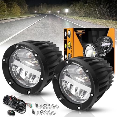 Auxbeam 100W Round LED Light Pods 4 Inch with Hi/Lo/Combo Beam, Road Round Lights Waterproof, LED Offroad Light Pod for Truck 4WD SUV ATV UTV (Pack of 2)