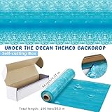 HOBBY HORSE 1200 x 54 Inch Under The Ocean Tablecloth Roll in Slide Cutter Box Disposable Ocean Backdrop Mermaid Table Cover Ocean Waves Bulletin Board Plastic Roll for Beach Birthday Classroom Decor