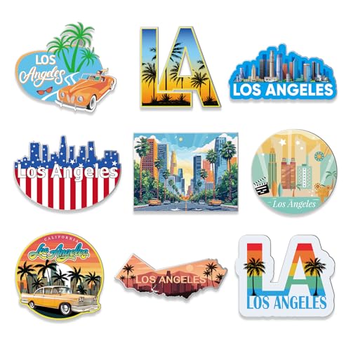 Tellegloww 18 Pcs Los Angeles Fridge Magnet Magnetic Refrigerator Stickers Metal Los Angeles Magnet Souvenirs Gifts Refrigerator Magnets Home Decoration Accessories