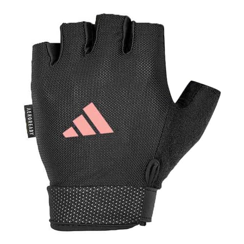 adidas Essential Adjustable Fingerless Gloves for Men and Women - Padded Weight Lifting Gloves - Adjustable Wrist Straps for Tailored, Secure Fit - Pink, Large