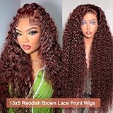 30 Inch Reddish Brown Lace Front Wigs Human Hair 13x6 Reddish Brown Curly Lace Front Wig 180 Density 33# Deep Wave HD Lace Frontal Wigs Human Hair Pre Plucked for Women Auburn Colored Human Hair wig