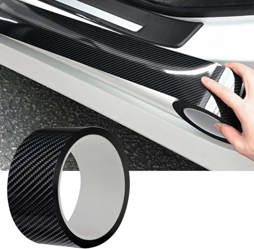 MYFAMIREA Car Door Edge Guards Carbon Fiber, 5D Gloss Black Vinyl Automotive Entry Sill Protector Wrap Film, Universal Self-Adhesive Auto Door Trim Strips Anti-Collision (33Ft x 2.8In)