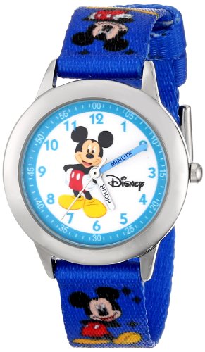 Disney Kids' W000014 "Time Teacher" Mickey Mouse Stainless Steel Watch With Printed Nylon Band