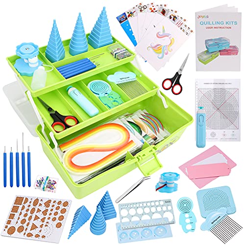 JoyPlus Quilling Kits for Beginners with Manual, 24 Tools & Supplies with Durable Storage Box, Updated Paper Crimper Tool, Premium Husking Board & Electronic Pen Green