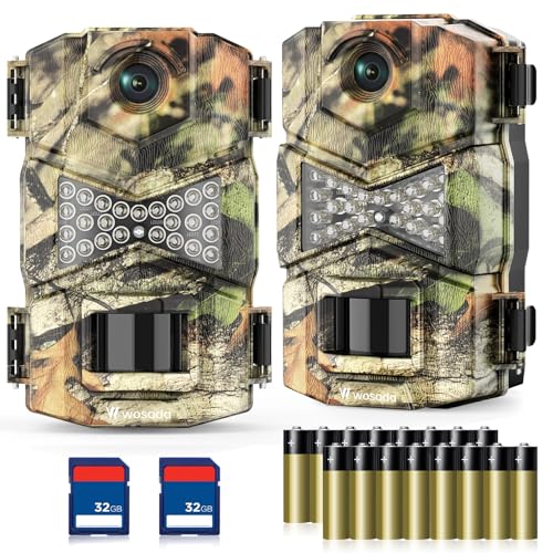 WOSODA 2 Pack Trail Camera with Night Vision Motion Activated Waterproof,30MP Hunting Game Camera,1080P HD Trail Cam with SD Card for Wildlife Monitoring,Outdoor Scouting & Security