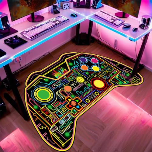 Gamer Rug for Boys Room - Gaming Rug, 5'X7' Colorful Game Controller Shape Gaming Carpet for Teens Boys Playroom Computer Chair Floor Mats Decor Game Carpet for Bedroom