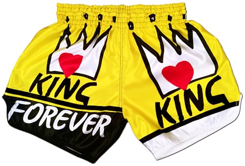 Muay Thai Boxing Shorts for Men King Forever Yellow (M)