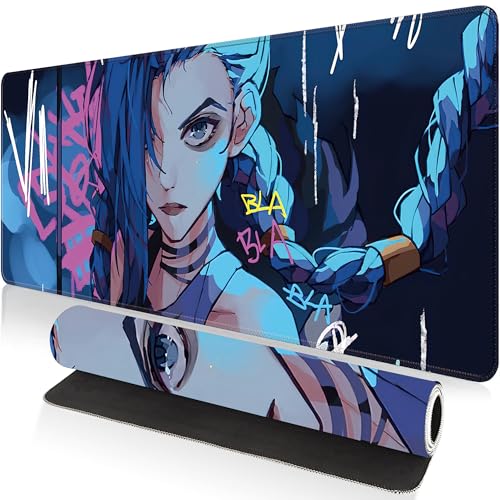 Large Gaming Mouse Pad 31.5 x 11.8 Inches XXL Extended for Mouse and Keyboard Non-Slip and Water Resistant Surface with Anime Cute Girl Design Jinx Ideal for Competitive Gaming League