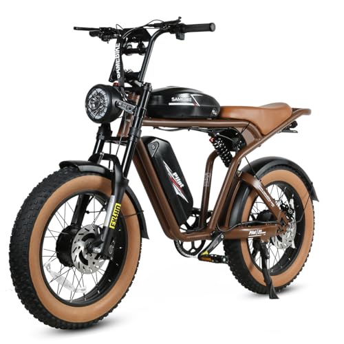SAMEBIKE Electric Dirt Bike for Adults, 2000W, 48V16AH Battery, Top 30MPH, Max 80-88 Miles Retro Electric Motorcycle, 20" Fat Tire Full Suspision Electric Bike, 7-Speed flywheels E-Bike