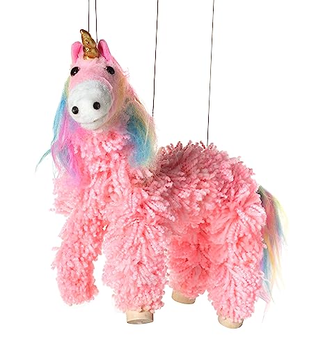 Artisan Owl Yarn and Plush Pink Unicorn Marionette Puppet - Wooden Feet and Detachable Strings, Styles Vary (Pink)