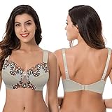 Curve Muse Women's Plus Size Minimizer Wireless Unlined Bra with Embroidery Lace-2Pack-Nude,Blue Light-40C