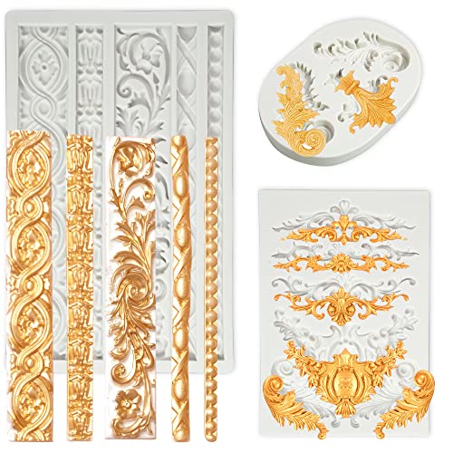 3 Packs Baroque Silicone Molds Scroll Silicone Baroque Mold Clay Molds Fondant Molds Border Fondant Mold Wedding Birthday Cake Decoration