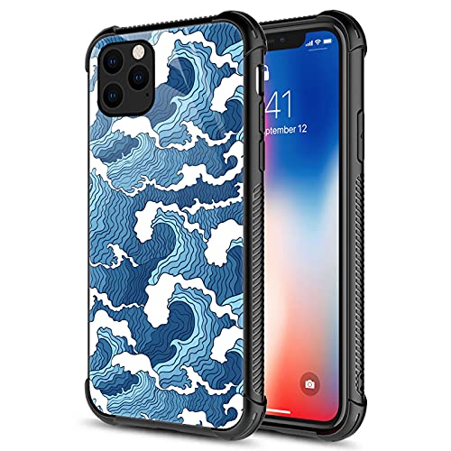 CARLOCA Compatible with iPhone 13 Case,Blue Ukiyo-E Waves Identity Graphic Design Shockproof Anti-Scratch Hard Acrylic Case for iPhone 13