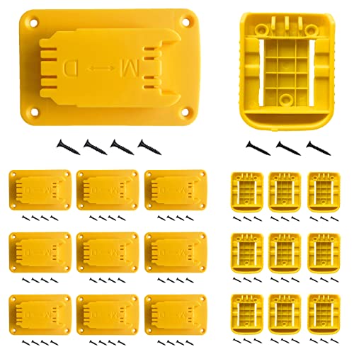 SKCMOX Tool Holders Battery Holders Mount for Dewalt 20V Battery Drill Tool Yellow 10pcs tool holders and 10 pcs battery holders