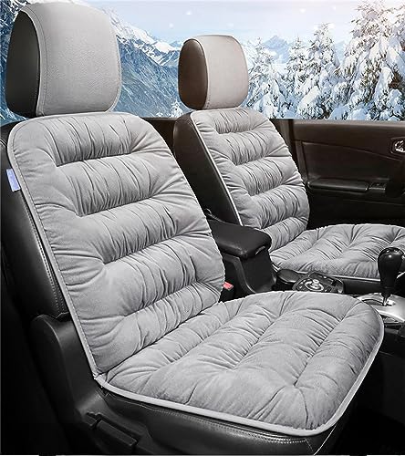 2PCS Car Seat Cushion Luxury Plush Seat Covers for Front Car Seat Bottom+Backrest,Seat Cushion Protector Universal Warm in Winter Works with Sedan SUV Pickup Minivan (Gray)