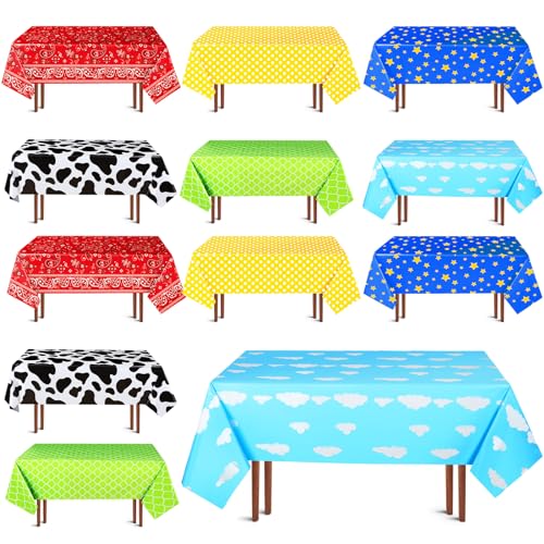 Hosuly 12 Pcs Story Tablecloth Table Cover Story Birthday Party Decorations Boy Baby Shower Decorations Toy Inspired Party Supplies, 54 x 108 Inch (Fresh Style)